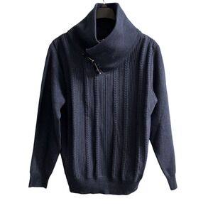 Michael 88 Irvin Sweater Blue Shawl Collar Textured 3D Knit Toggle Button Mens M